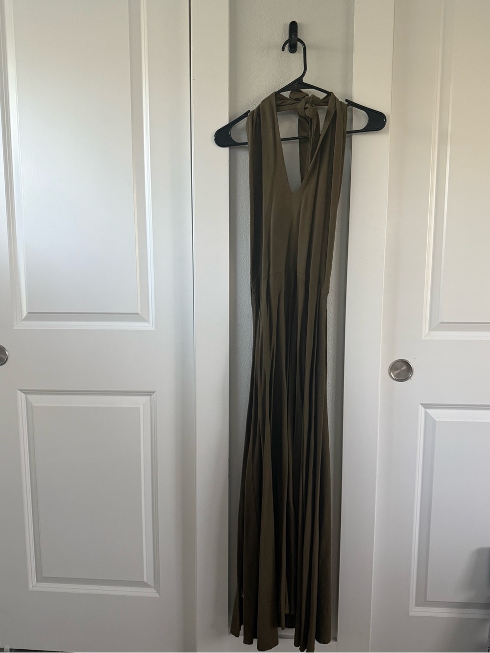 Zara Olive Halter Tie-Back Maxi Dress